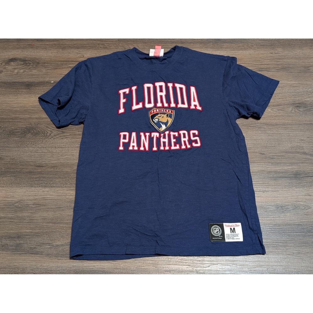 Mitchell Ness Florida Panthers Graphic T Shirt‎ Navy Blue Size Medium